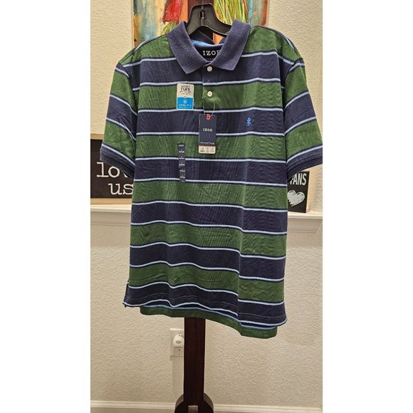 IZod Men's Advantage Performance Natural Stretch Polo, Greener Pasture, SZ Large - Picture 1 of 6